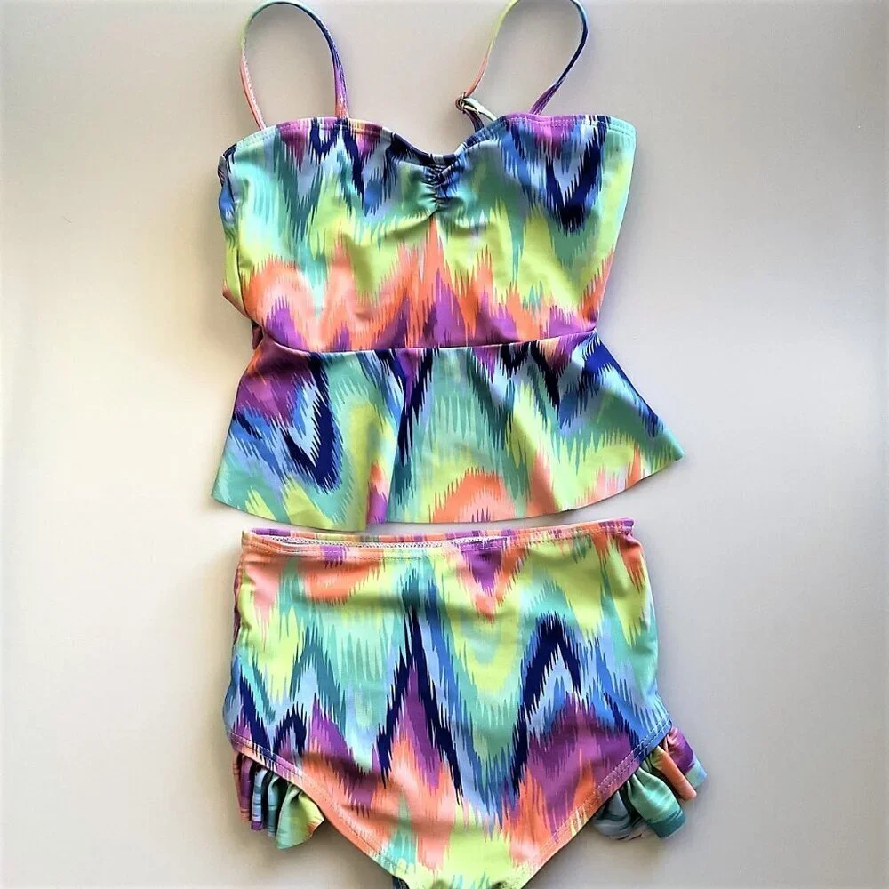 TIE DYE  GIRLS TWO PIECE SWIMSUIT EUC
